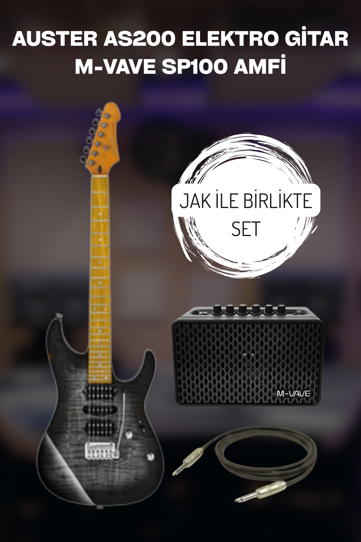 Custom Shop AS200 Series Elektro Gitar Sahne Seti! (Gitar Kılıfı + Jak Kablosu ve M-Vawe Sp100 Amfi)