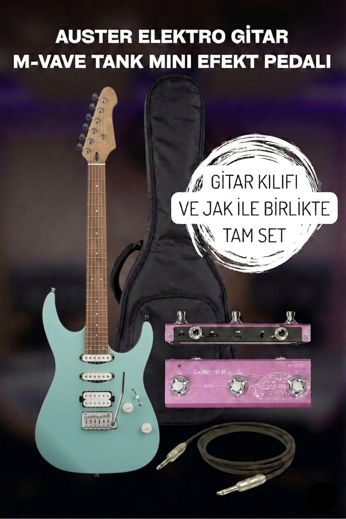Mavi — As120 California Series Elektro Gitar Sahne Seti! (Gitar Kılıfı + Jak Kablosu ve M-Vave Tank Mini Prosesör)