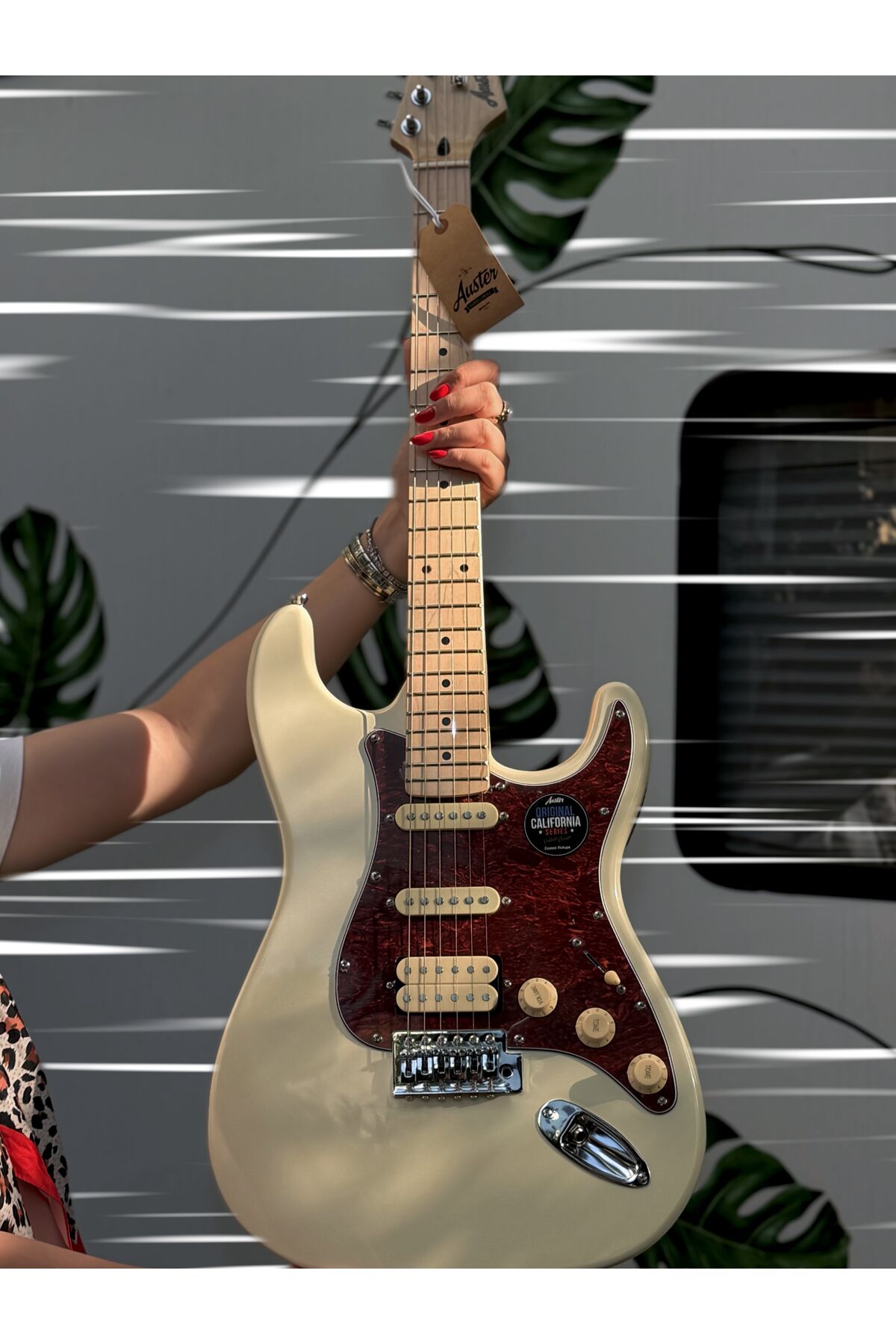 Bej — AS100PRO Profesyonel Elektro Gitar - Taşıma Kılıfı + Enstrüman Kablosu Hediyeli Set