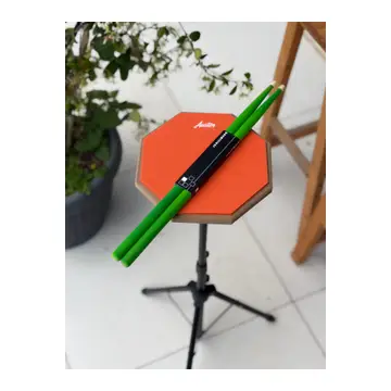 Auster Standlı Turuncu Davul Çalışma Pedi - Neon Yeşil 5A Baget Hediyeli Bateri Antrenman Seti