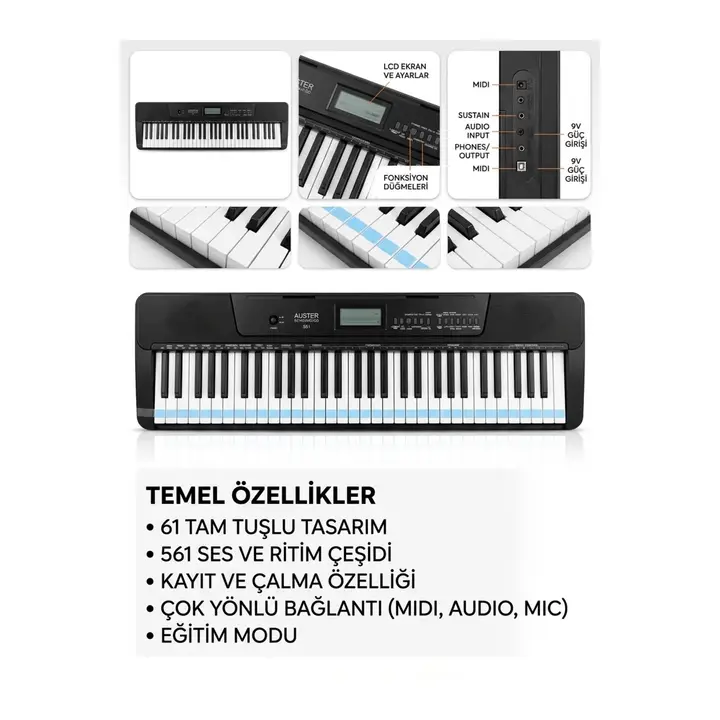 Büyütmek için tıkla Org 61 Tuş Hassasiyetli 5 Oktav Org